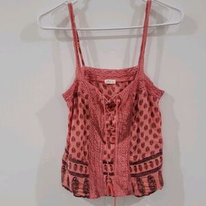 Y2K Hollister Womens Top Size Small Lace Up Pink Bohemian Floral Lace Trim